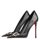 Women's Red Sole Buckled Stilettos - Black Buckled - 1 / 12cm Stiletto - 46 B - PU Suede Leather - image 4