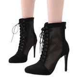 Women's Mesh Stiletto Latin Dance Boots - Black - A-11CM Dance Boots - 44 B - PU Leather - image 1
