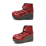 Women's Cute Red Flower Leather Wedges - Red - 1 / 9866 / Wedge Shoes - 40 B - Genuine Leather - image 43
