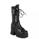 Women's Mid-Calf Platform Buckle Boots - Black - Matte Boots - 43 B - PU Leather - image 14