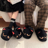 Women's Black Cat Winter Soft Slippers - Black/Red - Heel Covered Slippers - 36-37 - Plush - image 8