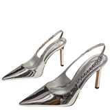 Women's Shiny Metallic Stiletto Slingbacks - Silver - Slingbacks - 42 B - PU Leather - image 2