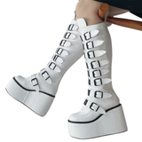 Women's Metal Buckle Platform Y2K Wedge - White - Buckle Platforms - 46 B - PU Leather - image 1
