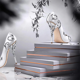 Women's Elegant Silk Formal Prom Stilettos - Gold - Embossed Shoe - 9.5 B - Silk/PU Leather - image 29