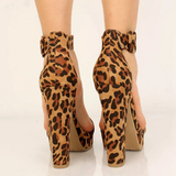 Women's Leopard Print Block Heel Sandals - Leopard Pattern - Beige Brown - 44 B - PU Suede Leather - image 8