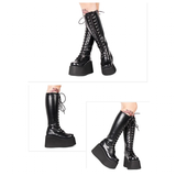 Women's Punk Motorcycle Platform Boots - Black - Punk Boots - 47 B - PU Leather - image 13