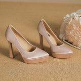 Women's Elegant Satin High Heel Pumps - Pink - 1 / 12cm Heel - 41 B - PU Patent Leather - image 6