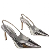 Women's Shiny Metallic Stiletto Slingbacks - Silver - Slingbacks - 42 B - PU Leather - image 10