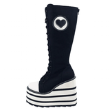 Women's Canvas Platform Wedge Sneakers - Black/White - Heart - Platform Sneakers - 46 B - Canvas - image 24