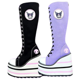Women's Platform Canvas Wedge Sneakers - Black/White - Platform Sneakers - 46 B - Canvas - image 1