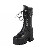Women's Mid-Calf Platform Buckle Boots - Black - Matte Boots - 43 B - PU Leather - image 11