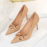 Women's Patent Metal Buckle Luxury Heels - Beige - 10cm Heels - 43 B - PU Leather - image 8