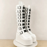 Women's White Buckle Strap Platform Boots - White - Buckle Boots - 46 B - PU Leather - image 4