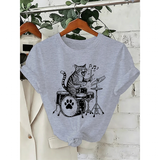 Unisex Musical Cat Tee - Gray -  Drumming Cat Shirt - 5XL - Polyester - image 2