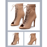 Women's Latin Lace Up Dance Boots - Black - Cuban Heel 7.5cm - 10 B - PU Leather - image 4