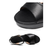 Women's Wedge Heel Summer Sandals - Black - 11.5cm heel - 12 B - PU Leather - image 13