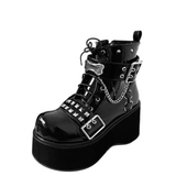 Women's Gothic Platform Cosplay Wedges - Black - Ankle Boots - 42 B - PU Leather - image 1