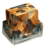 Elegant Pine Wood Resin Drink Coasters 6 Pcs - Brown - Square 6 Pcs Set + Base - Medium - Pine Resin - image 1