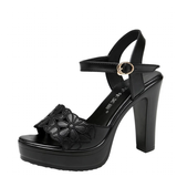Women's Block Heel Platform Sandals - Black - 12 B - PU Leather - image 1