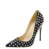 Women's Spikes Rivets Super High Stilettos - Black - 12cm Spike Stilettos - 46 B - PU Leather - image 1