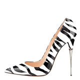 Women's Luxury Metal Heel Zebra Stilettos - Black/White - 12cm Heel - 46 B - PU Leather - image 2