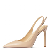 Women's Elegant Luxury Slingback Pumps - Beige - 1 / 10cm Stiletto - 43 B - PU Leather - image 1