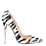 Women's Luxury Metal Heel Zebra Stilettos - Black/White - 12cm Heel - 46 B - PU Leather - image 9