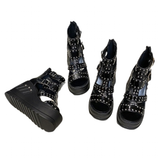 Women's Gothic Punk Rivet Wedge Sandal - Black - 1 / Rivet / Matte / Sandals - 43 B - PU Leather - image 11