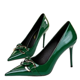 Women's Patent Metal Buckle Luxury Heels - Beige - 10cm Heels - 43 B - PU Leather - image 4