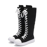 Women's Streetwear Lace Up Canvas Boots - Black - High Top Sneaker - 43 B - Canvas - image 25