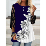 Women's Plus Splice Flower Print Blouse - Black - Flower Tunic Shirt - 8XL - Polyester - image 20