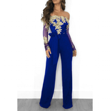 Women's Elegant Lace Evening Pantsuit - Black/Gold - Evening Jumpsuit - XXXL - Polyester Spandex - image 4