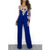 Women's Elegant Lace Evening Pantsuit - Black/Gold - Evening Jumpsuit - XXXL - Polyester Spandex - image 6