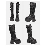 Women's Harajuku Wide Buckle Boots - Black - Matte / Cross Boots - 46 B - PU Leather - image 4