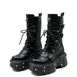 Women's Punk Style Lace-up Platform Boot - Black - Chunky Boots - 43 B - PU Leather - image 1