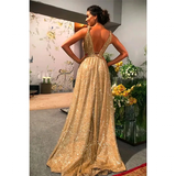 Women's Long Sparkly Prom Ball Dress - Gold - Ball Gown - 20W - Chiffon Sequin - image 11