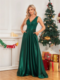 Women's Elegant Satin Sequin Dresses - Navy Blue - Evening Dress - XXL - Polyester Sequin - image 20