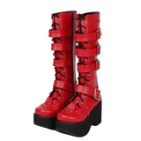 Women's Gothic Punk 4 Strap Platform Boot - Red - PU - Platform Buckle Boots - 12 B - PU Leather - image 1