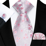 Men's 3 Pcs Pretty Pink Floral Tie Set - Pink - 3 Pcs Necktie Set / 1049 - One Size - Polyester/Silk - image 5