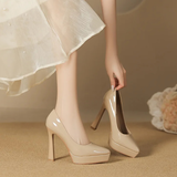 Women's Elegant Patent High Heel Pumps - Beige - 1 / 12cm Heel - 41 B - PU Patent Leather - image 9