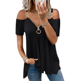 Women's Chain Link Strap Zipper Shirt - Black - Zip Top - 5XL - Polyester - image 14