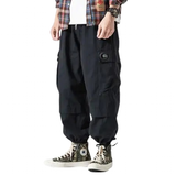 Men's Loose-Fitting Cargo Track Pants - Black - 5XL - Polyester - image 26