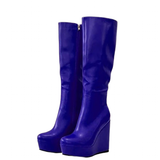 Women's Super High Wedge Heeled Boots - Blue - High Boots - 52 B - PU Leather - image 17
