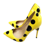 Women's Yellow Black Polka Dot Heels - Yellow/Black - 1 / 12cm Heel - 46 B - Patent Leather - image 3