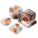 Pine Wood Resin Drink Coasters 6 Pcs - Brown - 1 / Square 6 Pcs Set and Base - Small - Pine Resin - image 1