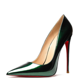 Women's Red Bottom High Heeled Pumps - Green - 1 / Patent / 12cm - 43 B - Genuine Patent Leather - image 6