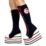 Women's Canvas Platform Wedge Sneakers - Black/White - Skull - Platform Sneakers - 46 B - Canvas - image 1