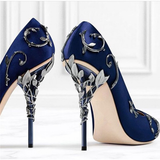 Women's Elegant Silk Formal Prom Stilettos - Gold - Embossed Shoe - 9.5 B - Silk/PU Leather - image 46