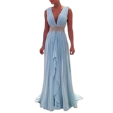 Women's Elegant Long Evening Gowns - Blue - Ball Gown - 24W - Chiffon/Sequin - image 1