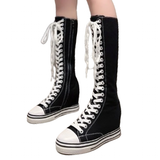 Women's Knee High Platform Canvas Boots - Black - High Top Canvas Sneakers - 40 B - Canvas - image 4